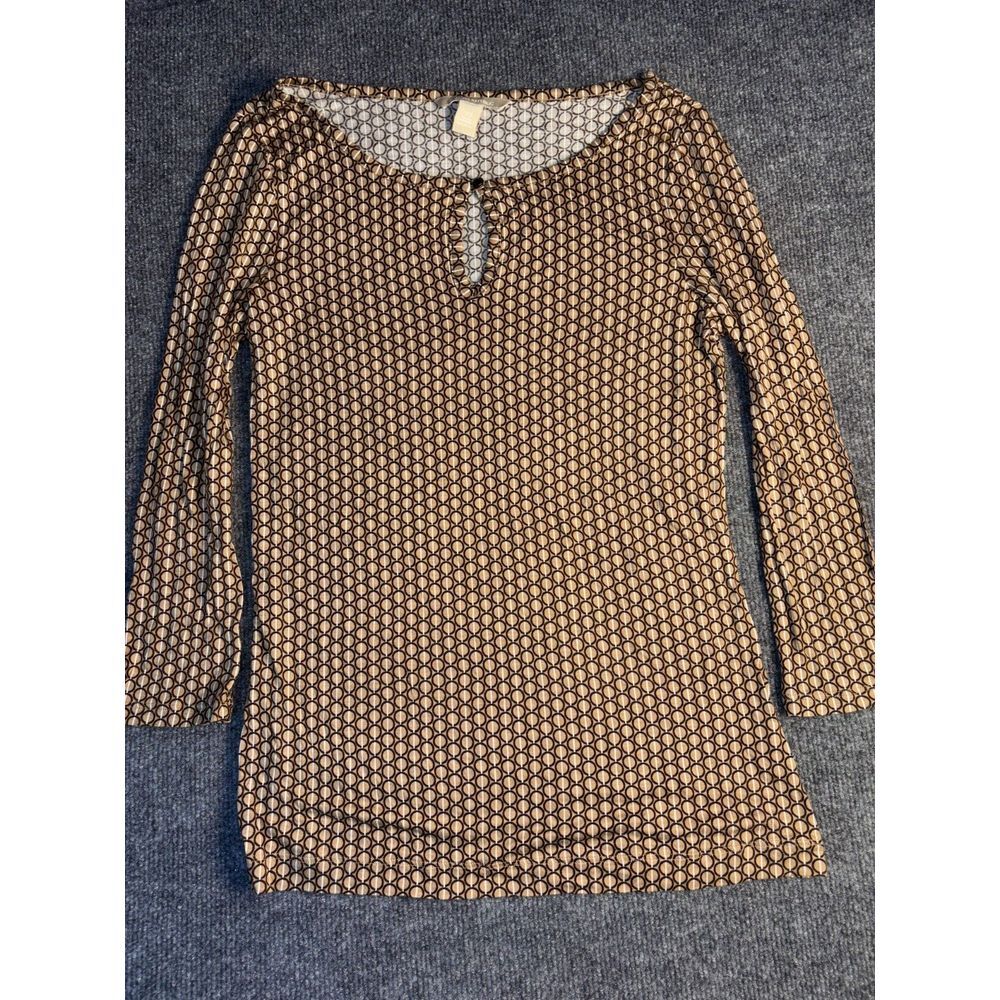 Banana Republic Blouse Top Womens XS Multi Rayon Long Sleeve Keyhole Round Neck‎